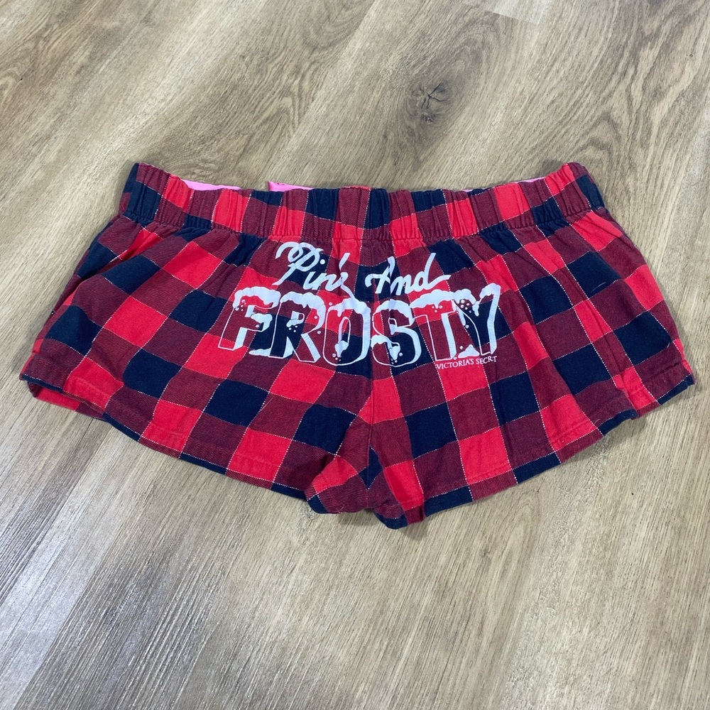 Vintage Y2K PINK Victoria's Secret Bling Red and Black Plaid Sleep Shorts Medium - Picture 9 of 10